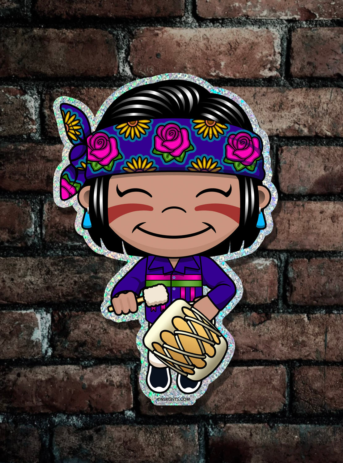 Kawaii Drummer Boy Glitter Sticker