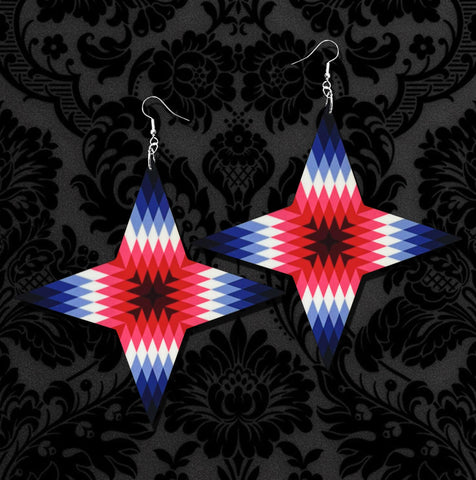 4 Pointed Star Red/Blue  Earrings