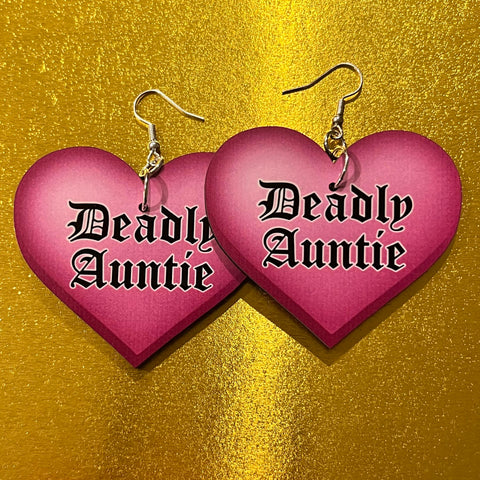 Deadly Auntie Pink Heart Earrings