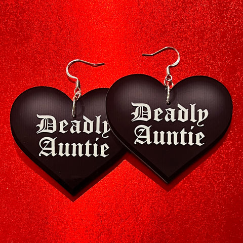 Deadly Auntie Black Heart Earrings