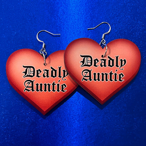 Deadly Auntie Red Heart Earrings