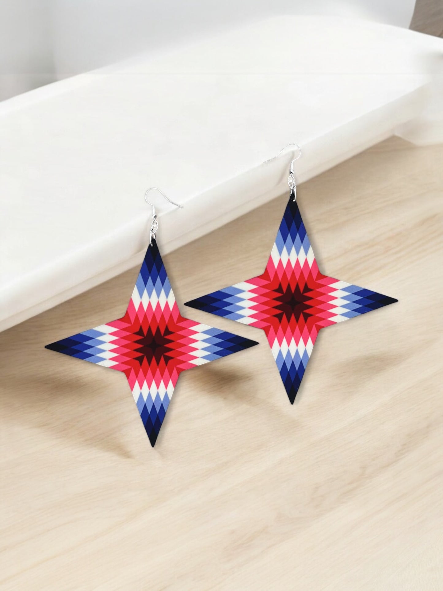 4 Pointed Star Earrings (Red/Blue)