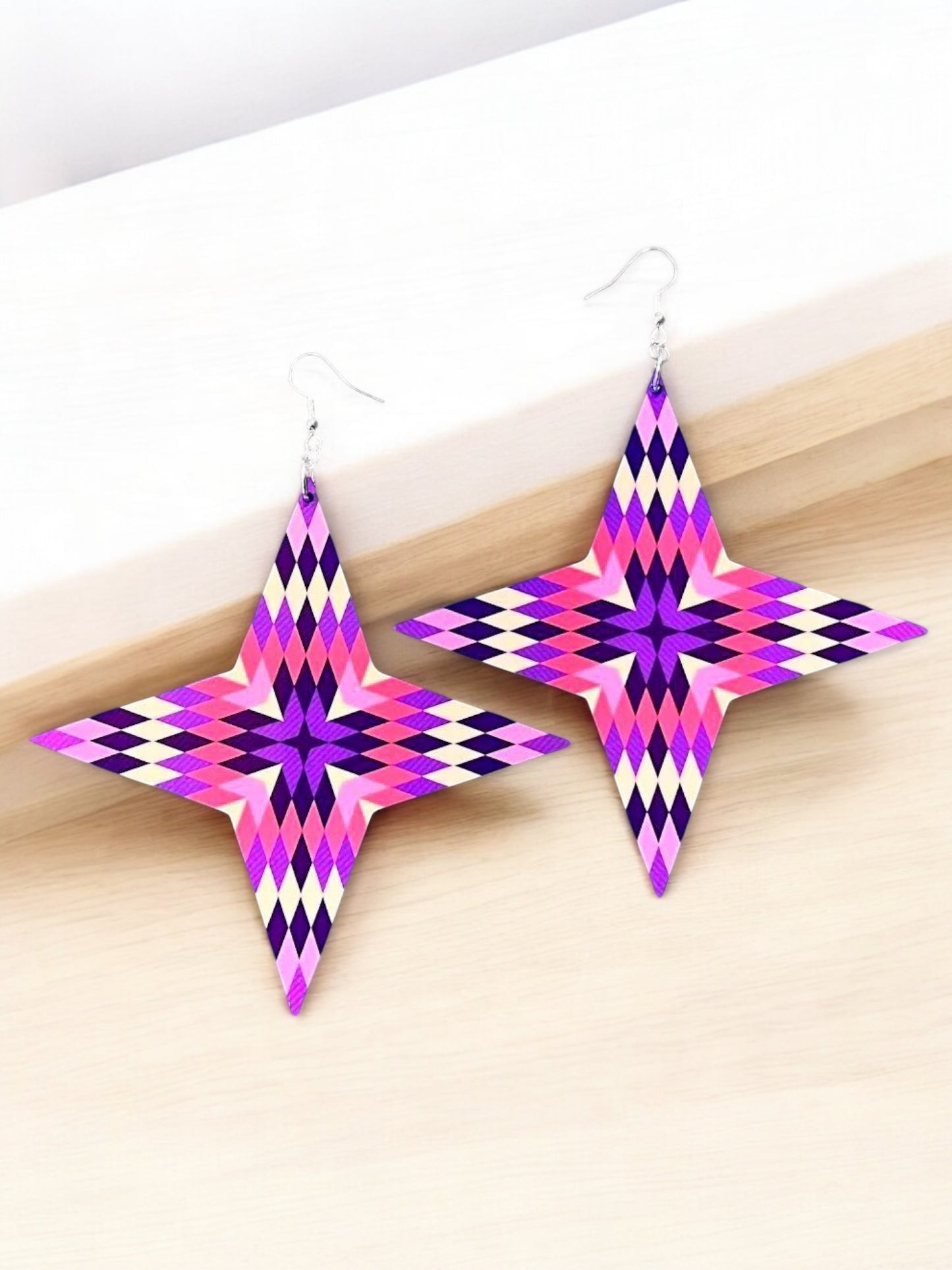 4 Pointed Star Earrings (Pink/Purple)