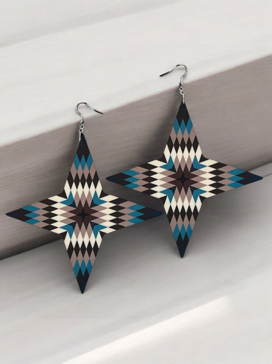 4 Pointed Star Earrings (Blue/Gray)