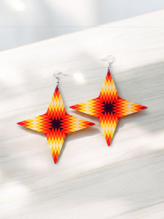 4 Pointed Star Earrings (Orange/Yellow)