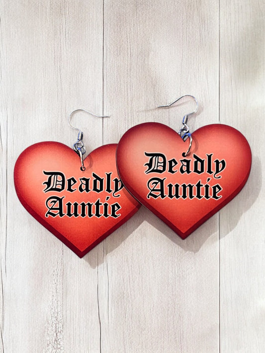 Deadly Auntie Heart Earrings (Red)