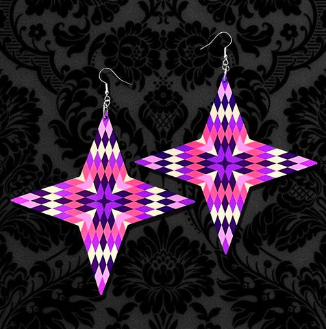 4 Pointed Star Pink/Purple  Earrings