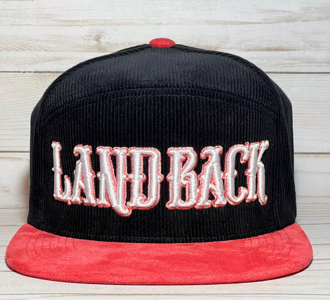 Land Back 2-Tone Snap Back Hat (Black Corduroy Top and Salmon Lid)