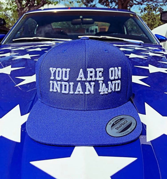You Are On Indian LAnd Snapback Hat (Royal blue)